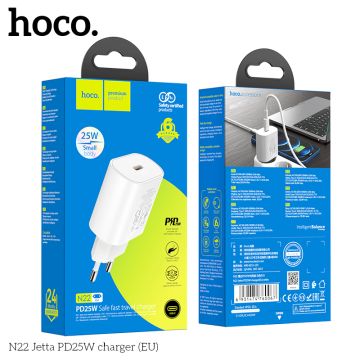 HOCO Адаптер N22 Jetta с изх.USB PD-25W+QC3.0A - Бял