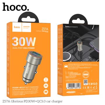HOCO Z57A Зарядно за кола USB+USB-C PD30W + QC3.0 30W