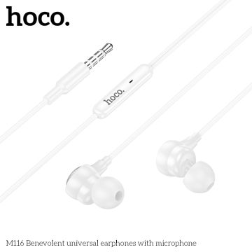 Hoco M116 Слушалки с кабел 3.5 мм с микрофон  (Бял)