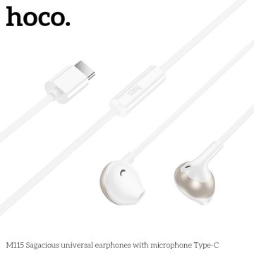 Hoco M115 Слушалки с кабел Type-C с микрофон  (Бял)