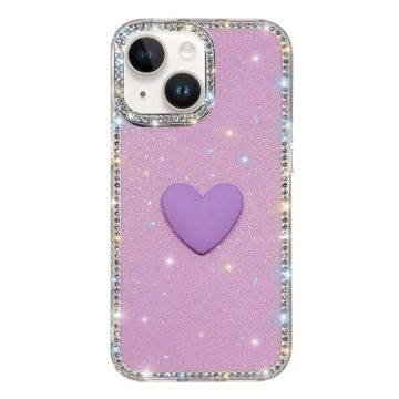 Кейс Love Heart за iPhone 13 / 14 - лилав с блясък