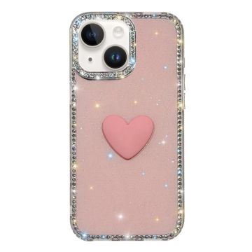 Кейс Love Heart за iPhone 13 / 14 - розов с блясък