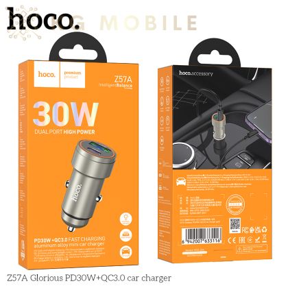 HOCO Z57A Зарядно за кола USB+USB-C PD30W + QC3.0 30W