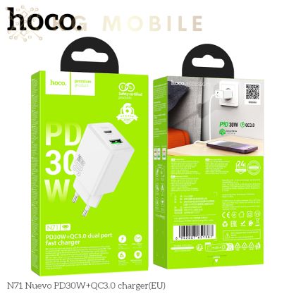 Зарядно устройство HOCO N71 PD30W+QC3.0 бяло