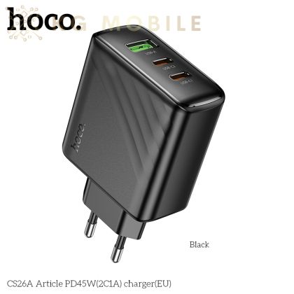 Зарядно устройство Hoco CS26A 2USB-C/1USB PD/QC 45W, черно