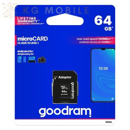 Micro SD Памет GOODRAM microSD SD 64GB CLASS 10 UHS I 100MB/s