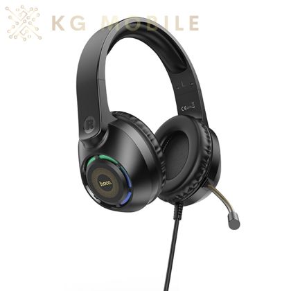 Светеща геймърска слушалка Hoco - Wired Headphones Sue (W108) - Over-Ear, for Gaming with Jack 3.5mm & Microphone, Hi-Fi, LED Lights, 2m - Black