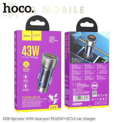 HOCO NZ8 12v. зарядно за кола 43W QC3.0USB+PD25W Dual Port - Син