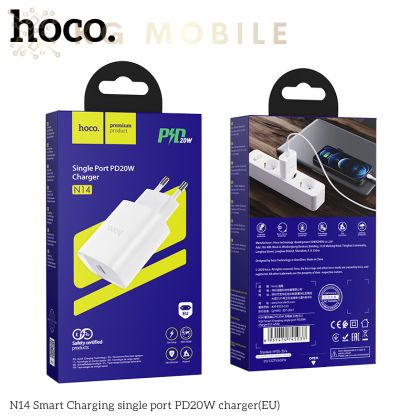 HOCO Адаптер N14 с изх.USB PD-20W+QC3.0A - Бял