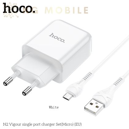 Зарядно устройство HOCO N2 Vigour ,  2A , 1 X USB , Кабел Micro - Бял
