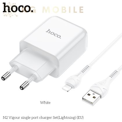 Зарядно устройство HOCO N2 Vigour ,  2A , 1 X USB , Кабел Lightning  - Бял