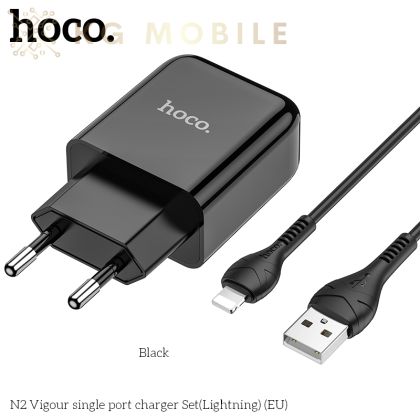 Зарядно устройство HOCO N2 Vigour ,  2A , 1 X USB , Кабел Lightning  - черно