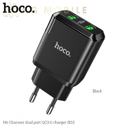 Зарядно устройство Hoco N6 Charmer QC3.0, 18W , два порта USB , 5V , 3.0A  - черно
