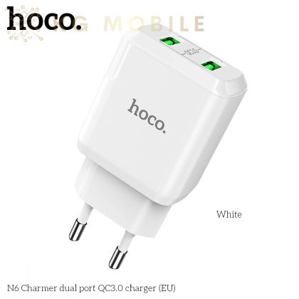 Зарядно устройство Hoco N6 Charmer QC3.0, 18W , два порта USB , 5V , 3.0A  -  Бял