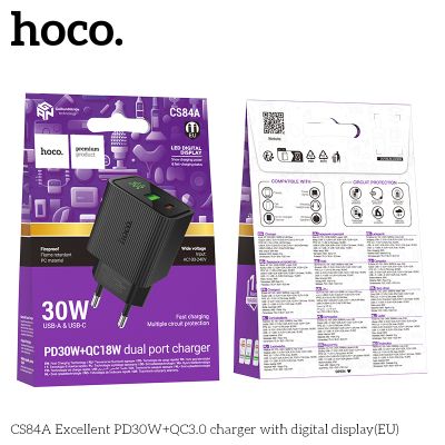 Зарядно устройство HOCO CS84A / 30W  /  с дисплей, черно