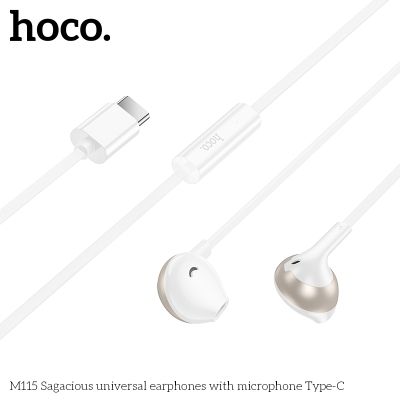 Hoco M115 Слушалки с кабел Type-C с микрофон  (Бял)