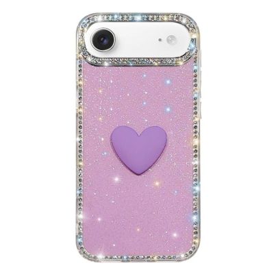 Кейс Love Heart за iPhone Air - лилав с блясък